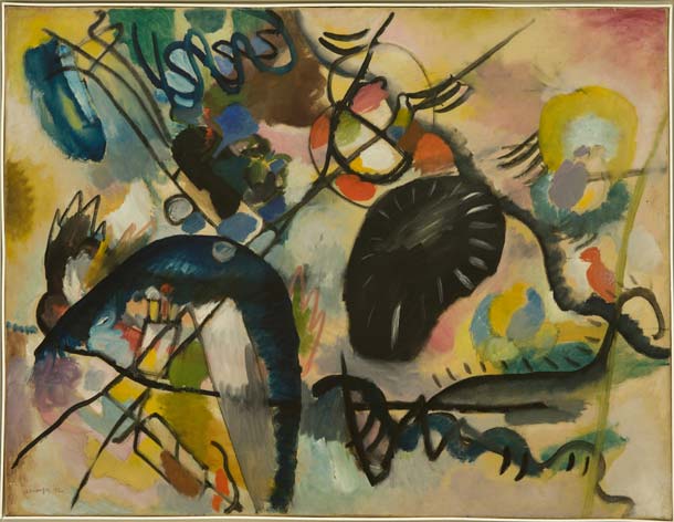 Vasilii Kandinsky (Moscow 1866–Neuilly-sur-Seine 1944), Black Spot, 1912, oil on canvas; 101 x 131 cm. St. Petersburg, State Russian Museum, inv. ZhB-1323 