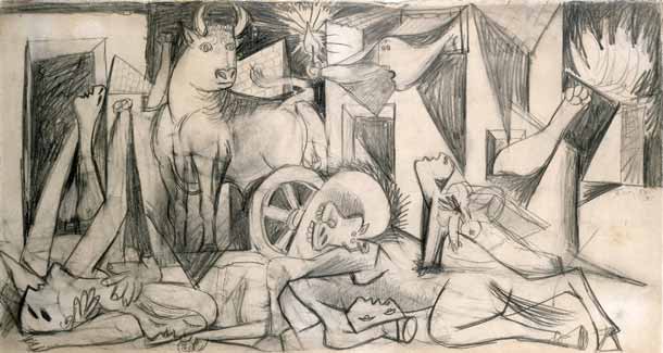 Pablo Picasso (Malaga 1881-Mougins 1973) Studio per la composizione di “Guernica” (VII) 9 maggio 1937, matita su carta, mm 240 x 453. Collezione del Museo Nacional Centro de Arte Reina Sofía, Madrid, Legato Picasso, 1981, DE00120
