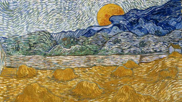 Van Gogh, Paesaggio con covoni di grano e luna che sorge