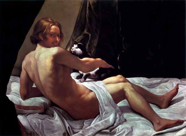 Giovanni Lanfranco, Giovane nudo sul letto con un gatto