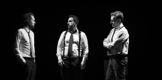 Gioele Rotini, Stefano Patti e Diego Migeni in "Leviatano" in scena al Teatro Trastevere di Roma dal 24 aprile al 5 maggio 2024.