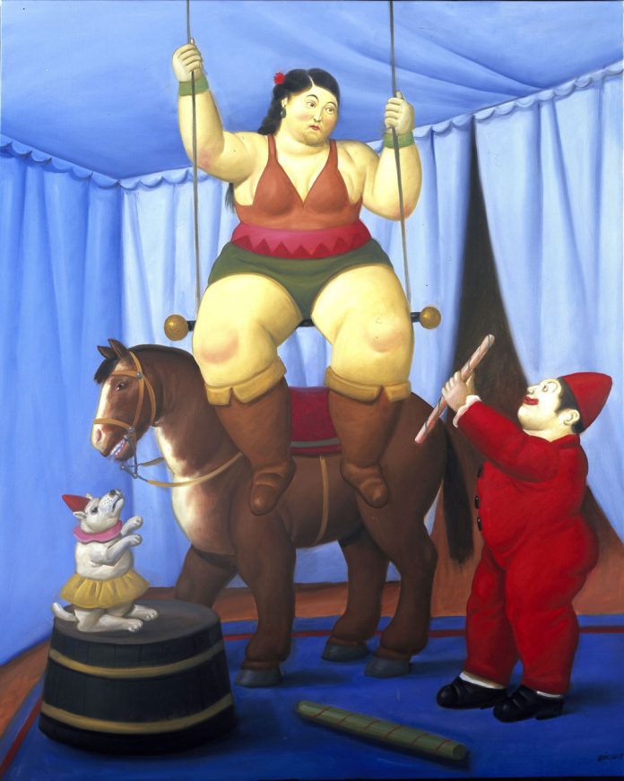 Fernando Botero Donna del circo su trapezio, 2007 Olio su tela, 132x106 cm Collezione privata Fernando Botero Donna del circo su trapezio, 2007 Olio su tela, 132x106 cm Collezione privata
