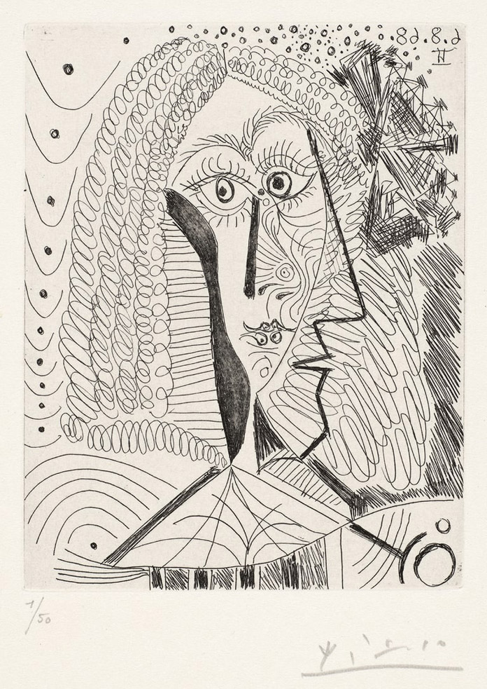 Pablo Picasso6.8.1968 II 1968 Acquaforte 139 x 108 mm; 328 x 253 mm Kunsthaus Zürich, Graphische Sammlung © Succession Picasso / 2025, ProLitteris, Zurich