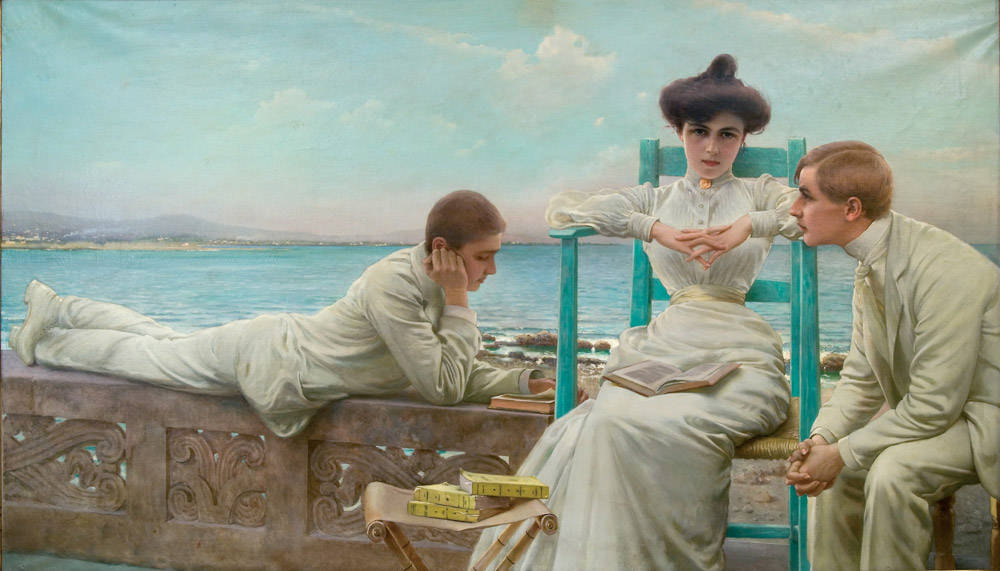 Vittorio Matteo Corcos In Lettura sul mare 1910 Olio su tela 130 x 228 cm Collezione privata