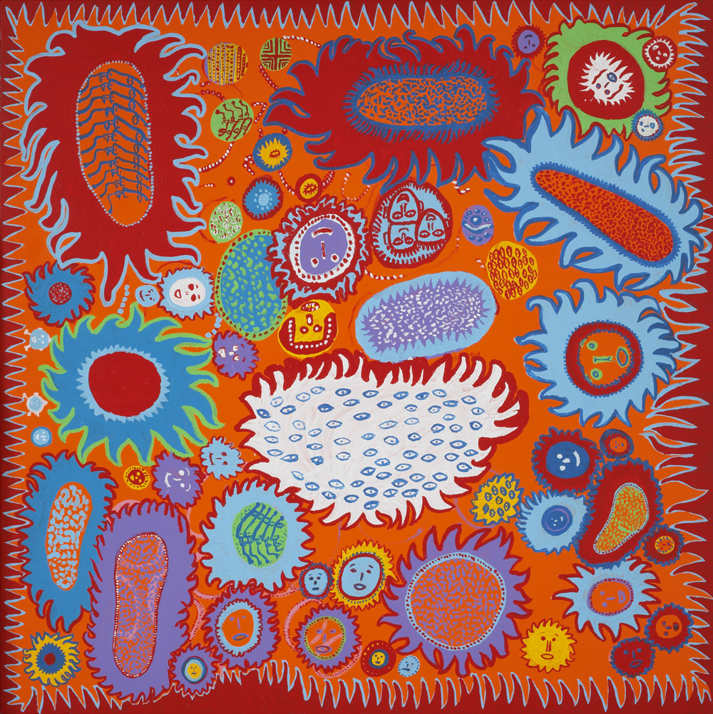 Yayoi KusamaEverything about My Love, 2013 dalla serie My Eternal Soul, 2009–2021 Olio su tela, 194 x 194 cm Collection of the artist © YAYOI KUSAMA
