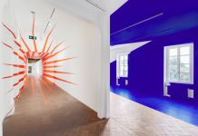 Veduta dell’allestimento della mostra di Felice Varini al Museo d’arte Mendrisio