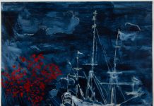 Seascape negative after van de Velde VI Oil on paper 52x56x3 framed